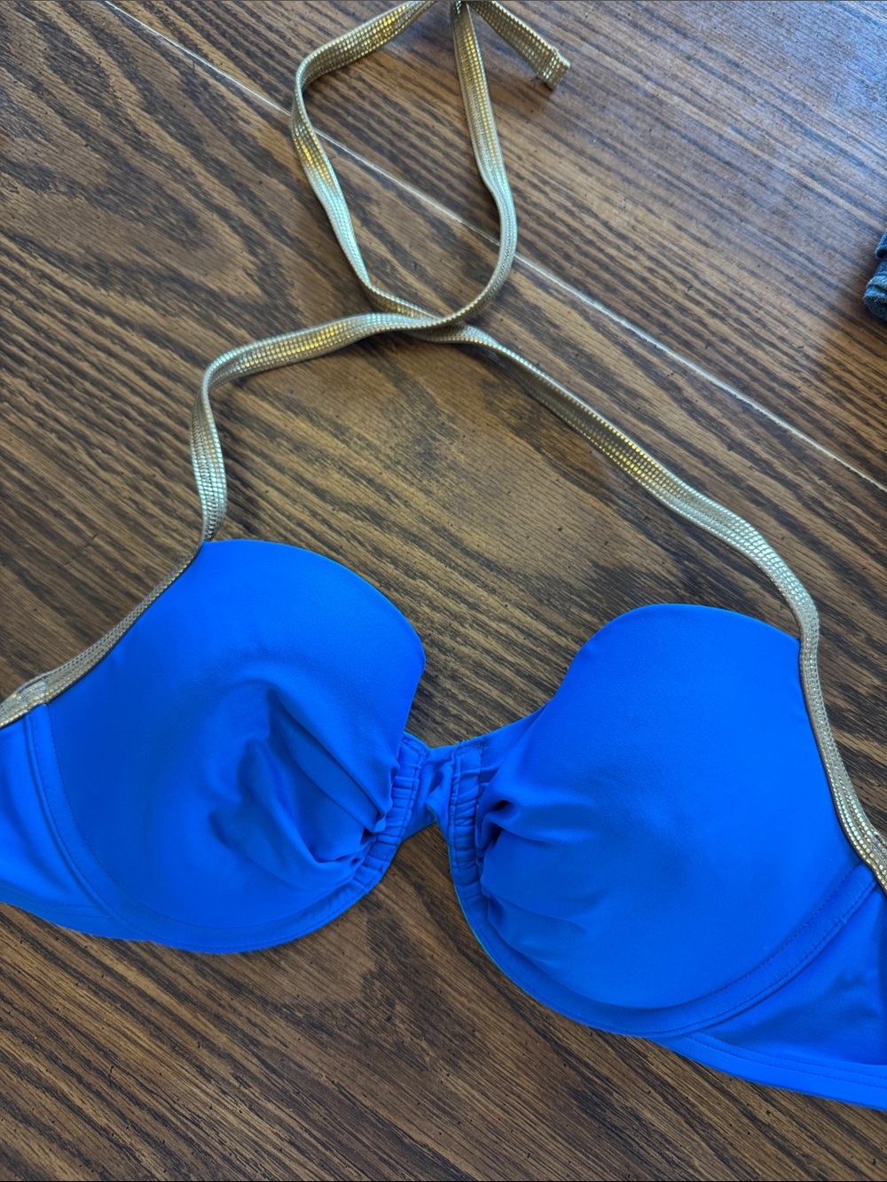 aerie Bright Blue Bikini Top with Gold Halter Straps